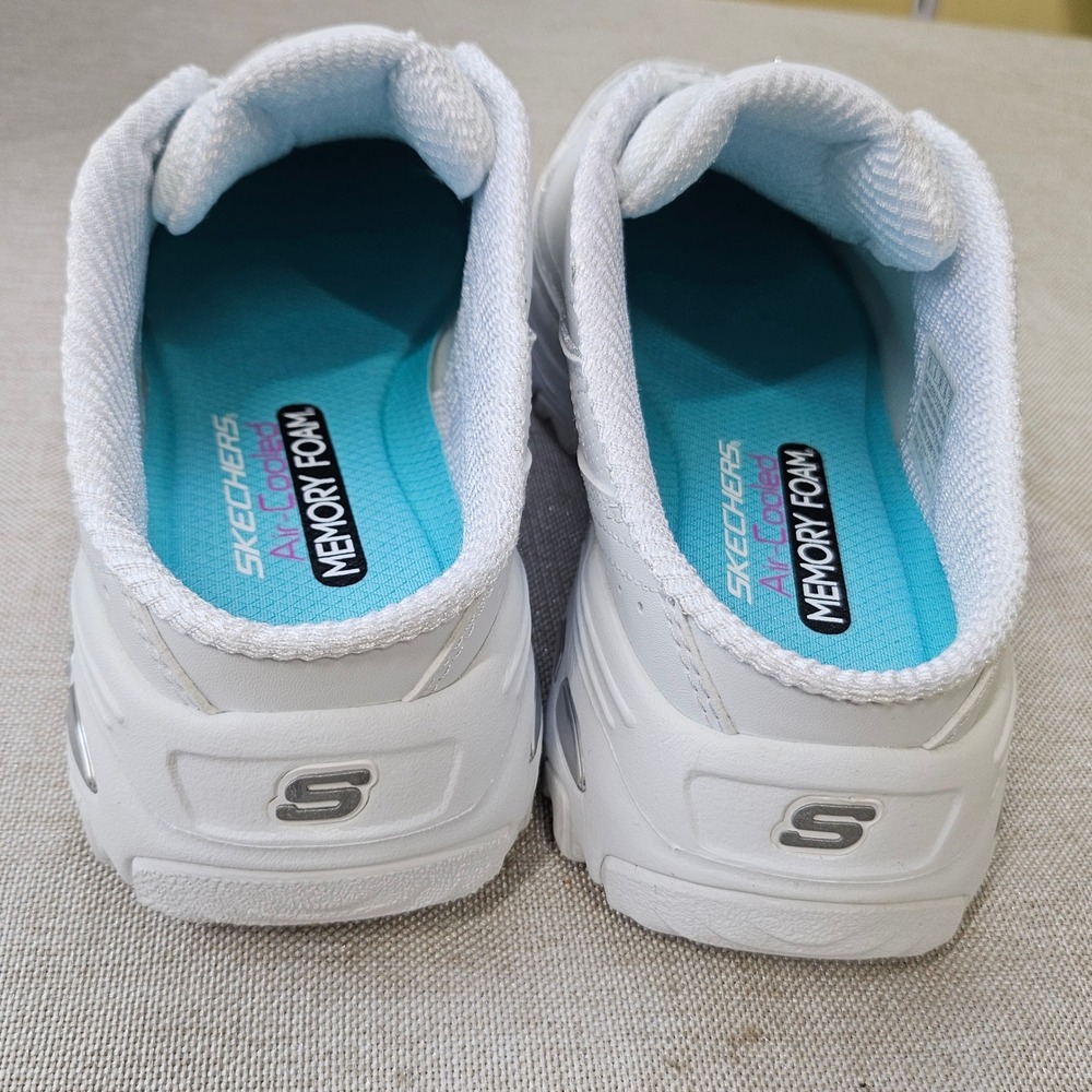 Skechers D'Lites Resilient Womens 9 White Silver Leather Mule Sneakers 11933 NEW - Picture 4 of 11